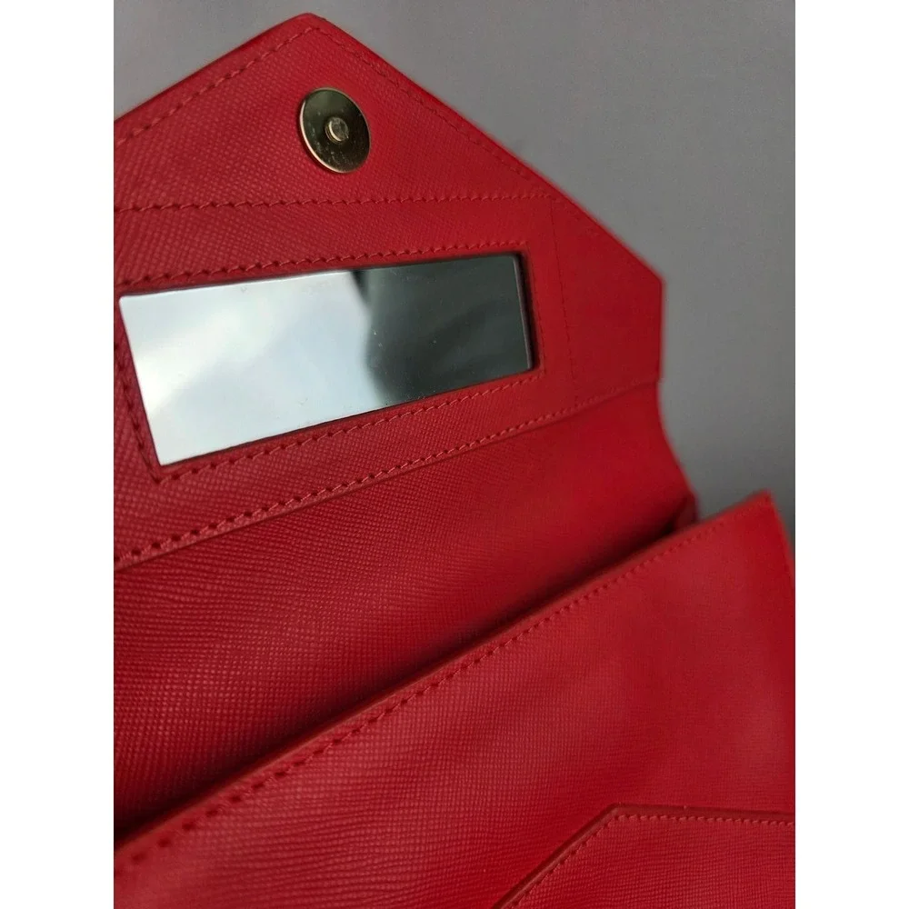 Tory Burch Robinson Red Orange Saffiano Leather Envelope Clutch Bag Mirror